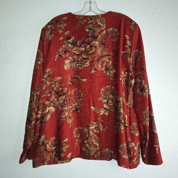 VINTAGE Alfred Dunner Textured Granny Couch Fabric Blazer Red Paisley Sz 18 - Picture 2 of 9